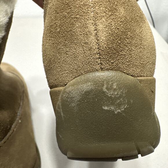 Sporto Brown Suede Faux Fur Wedge Heel Ankle Boots Bootie Size 7M timeless Boho - Picture 12 of 13